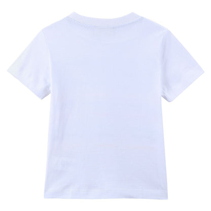Boys White Cotton T-Shirt With Multicolour Stripe