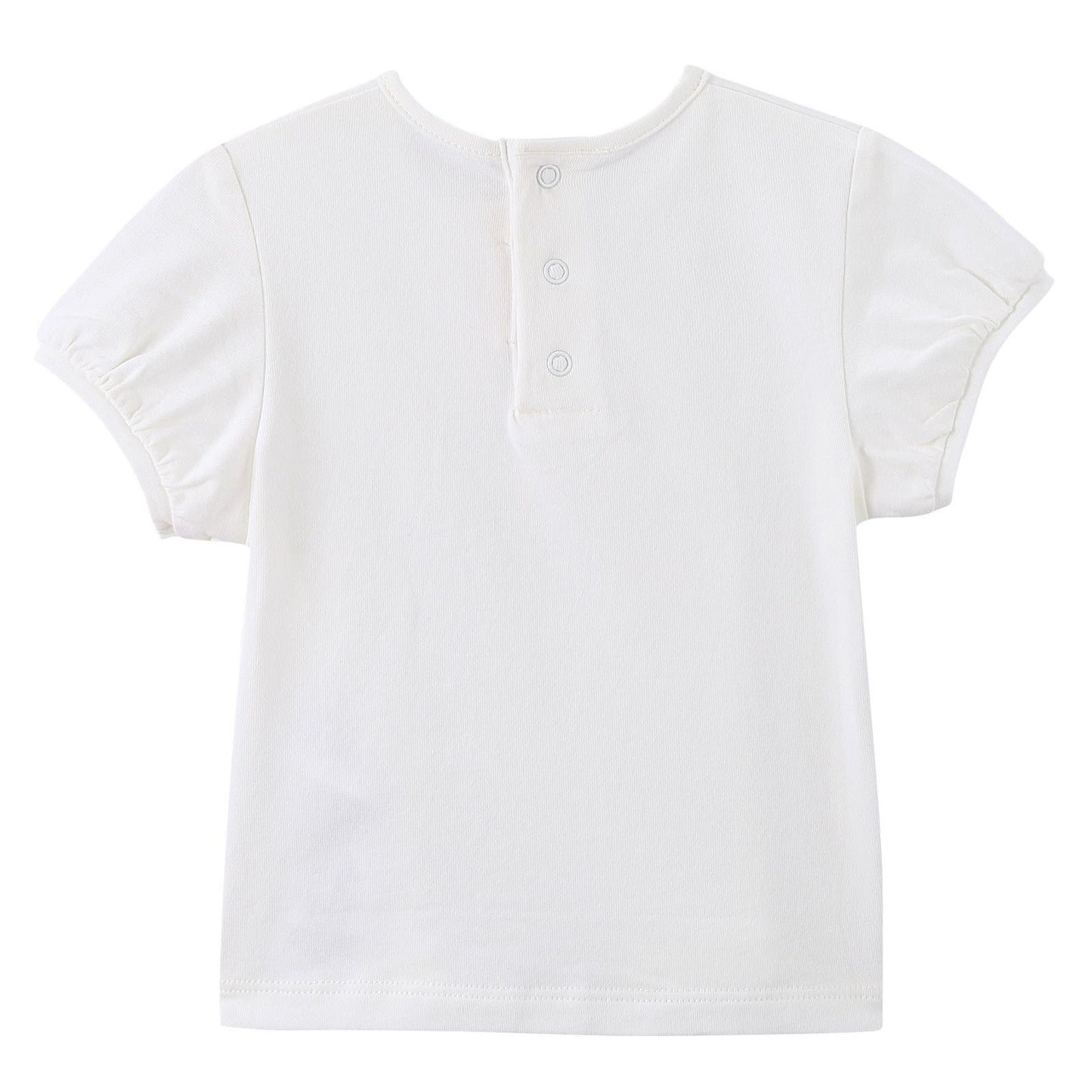 Baby Girls White Cotton T-Shirt With Patch Heart-shaped Trims