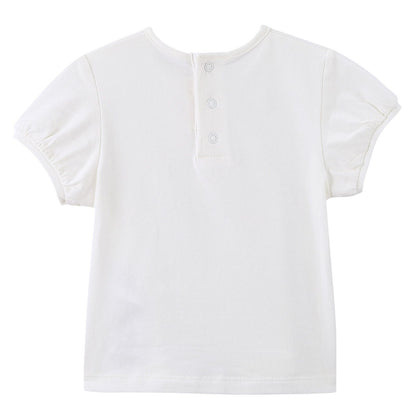 Baby Girls White Cotton T-Shirt With Patch Heart-shaped Trims