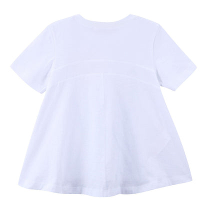 Girls White Flower Printed Cotton T-Shirt
