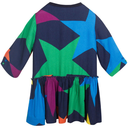 Kiwi Girls Navy Blue Star Printed Viscose Dress