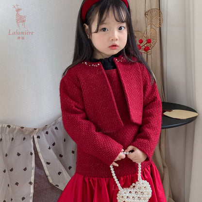 女童红色礼服裙套装