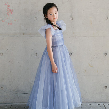 女童星光蓝蝴蝶袖礼服裙