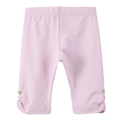 Baby Girls Pink Cotton Ruffle Cuffs Leggings With Patch Logo