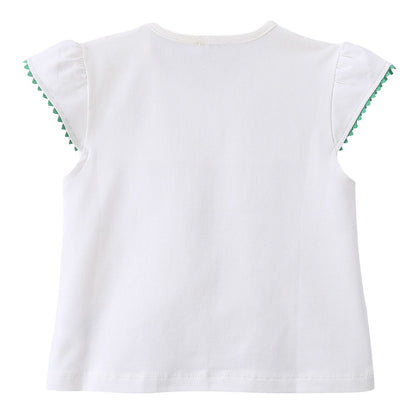 Girls White Embroidered Floral Trims Blouse