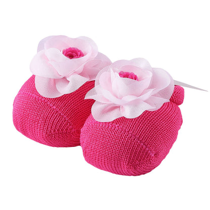 Baby Red Knitted Cotton Rose Shoes&Hair Band Gift Set