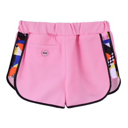 Girls Pink Shorts With Multicolor Edge Trim