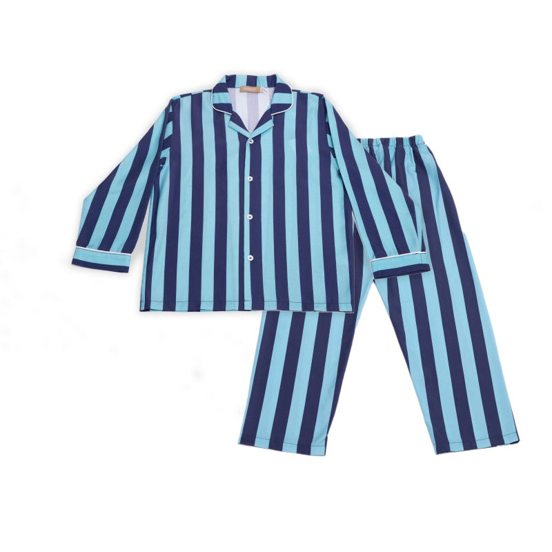 亲子款蓝色&藏青色条纹天丝睡衣套装