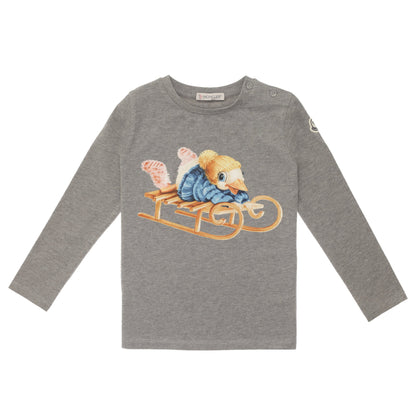 Baby Grey Fancy Printed Trims Long Sleeve T-Shirt