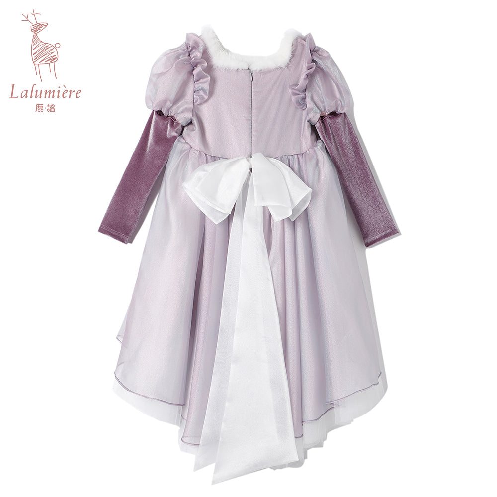 女童紫色欧根纱两穿裙