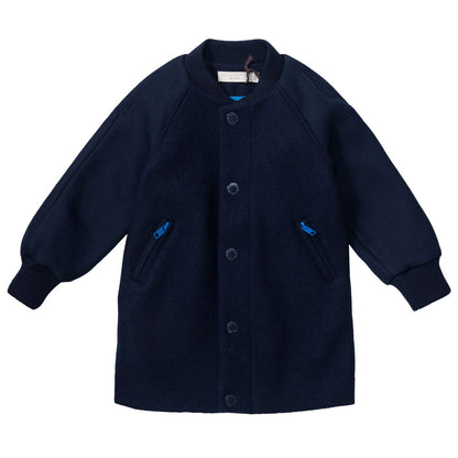 Renae  Girls Navy Blue Wool Coat With Two Zip Pocket