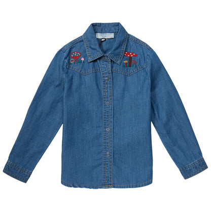 Mushroom Girls Blue Denim Cotton Blouse