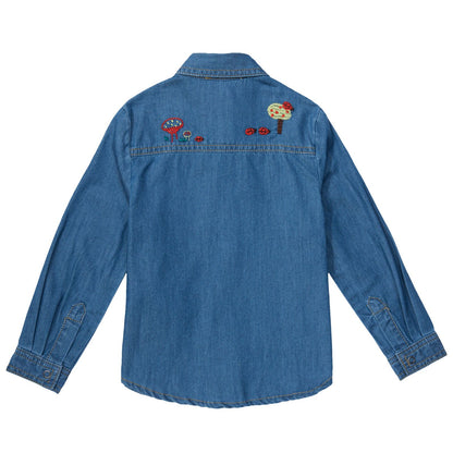 Mushroom Girls Blue Denim Cotton Blouse