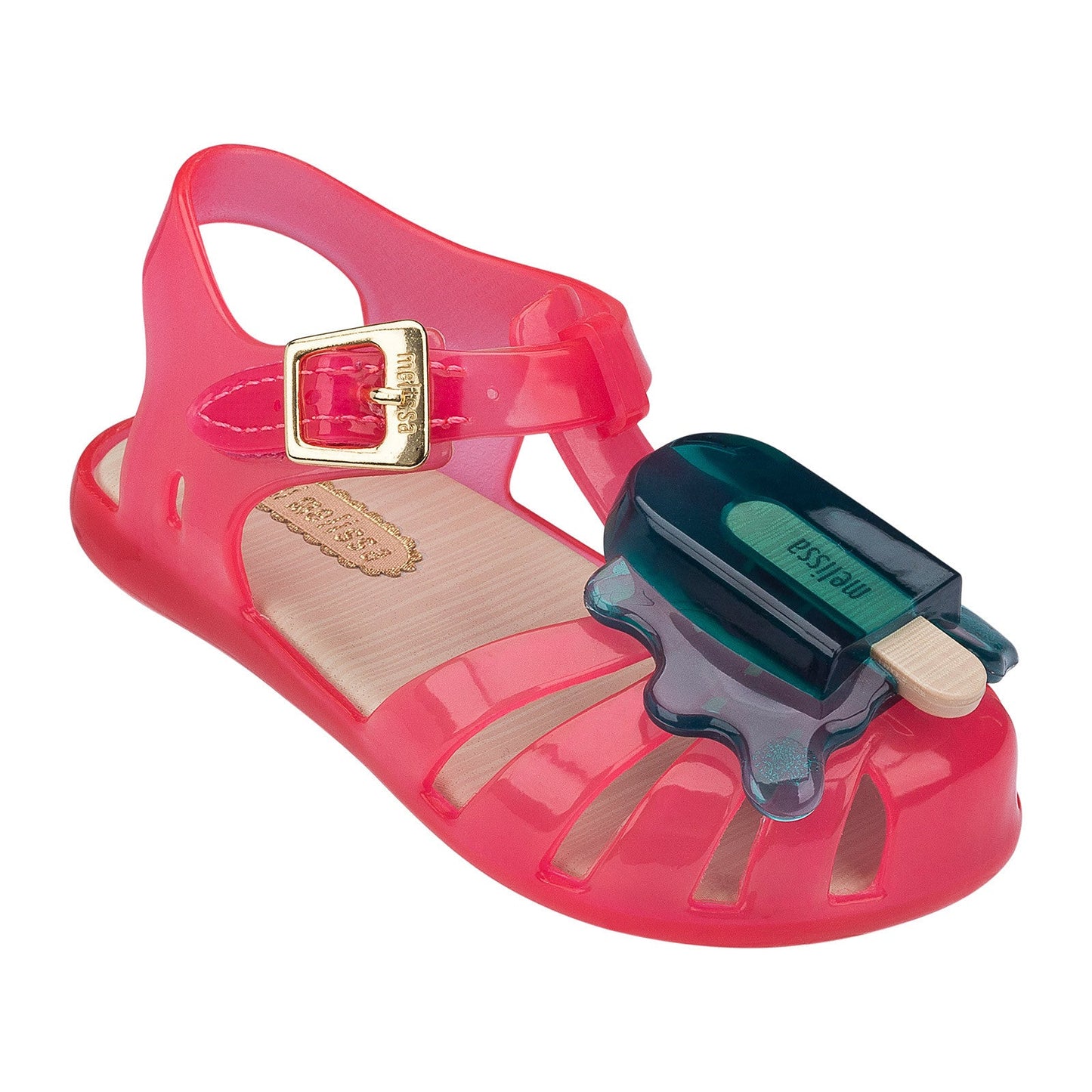Girls Pink Jelly Sandals With Green Ice-lolly