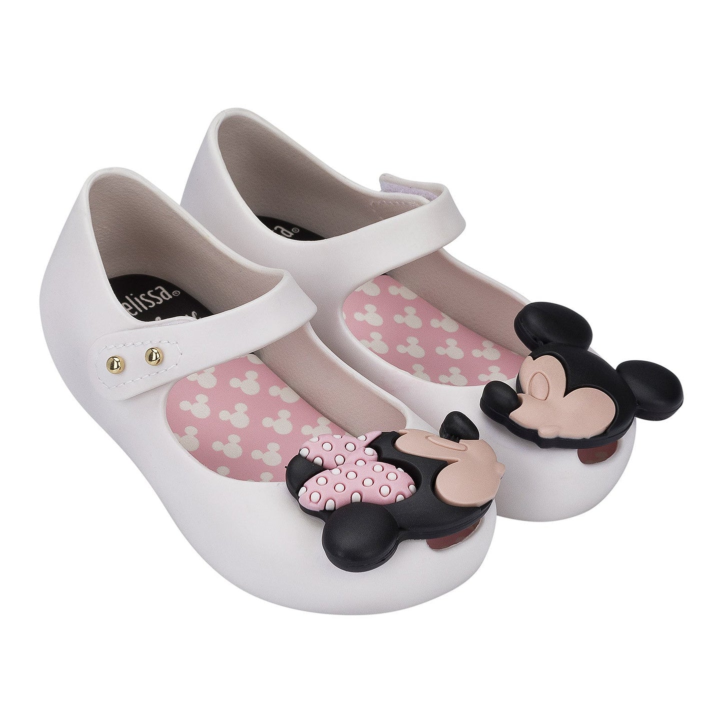 Girls White Minnie & Mickey Velcro Strap Jelly Shoes