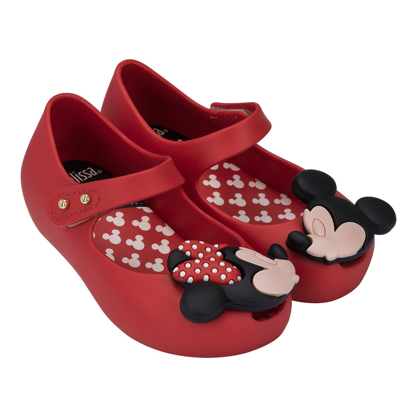 Girls Red Minnie & Mickey Velcro Strap Jelly Shoes