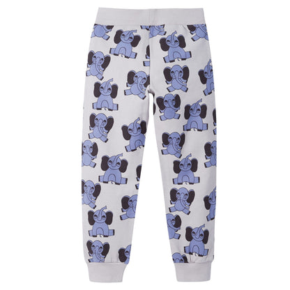 Boys&Girls Grey Organic Cotton Elephants Printed Trousers