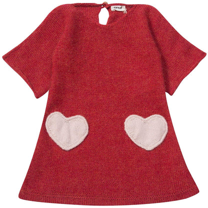 Baby Girls Red Alpaga Wool Patch Heart Dress