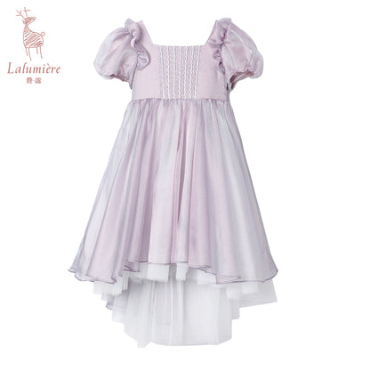 女童紫色欧根纱两穿裙