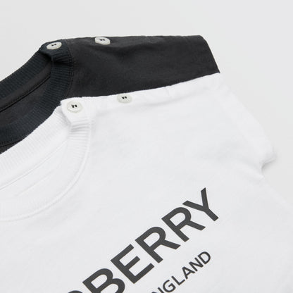 Baby Boys White & Black Cotton Babysuits