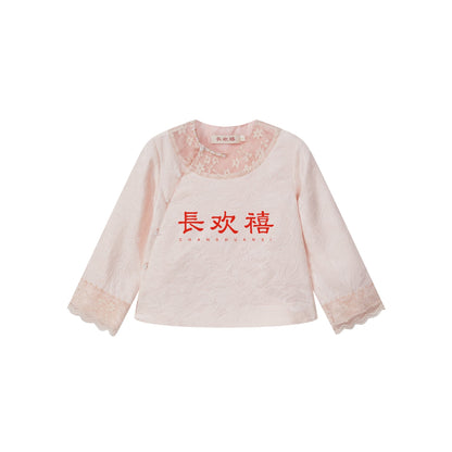 女童粉色"春游湖"真丝上衣