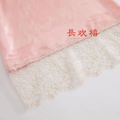 女童粉色"松林跃鹿"中式旗袍