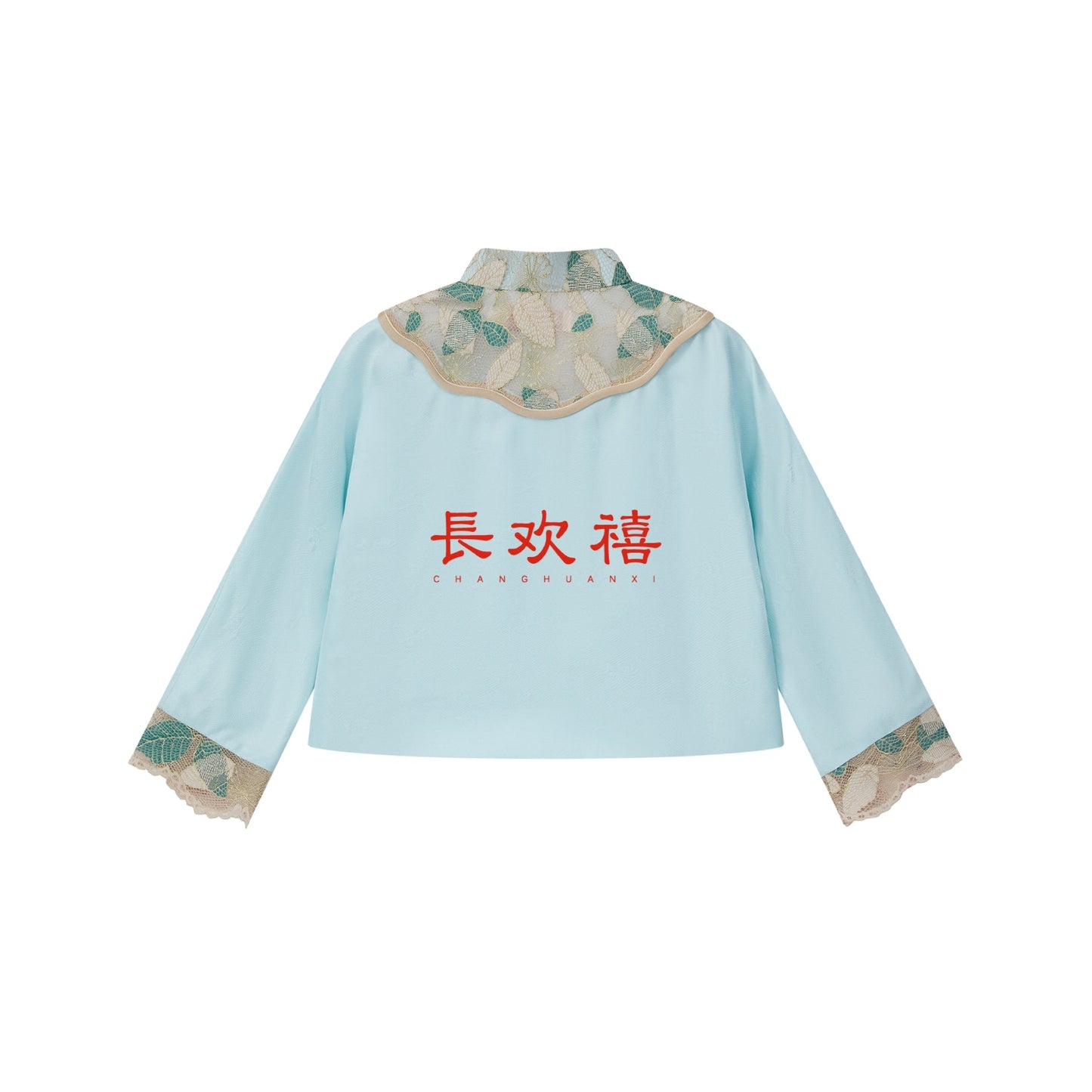 女童水蓝色"春山"真丝上衣
