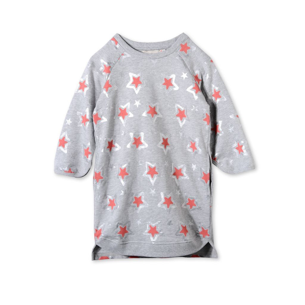 Girls Pebble Cotton 'Lrina' Dress With Red Star Print Trims