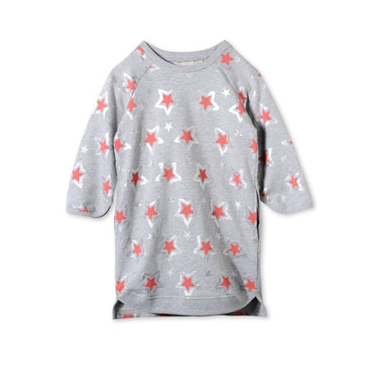 Girls Pebble Cotton 'Lrina' Dress With Red Star Print Trims