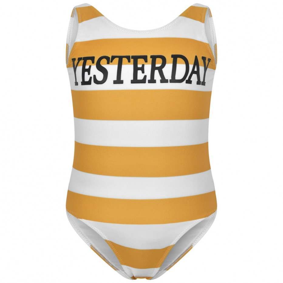 女童黄色&白色条纹泳装