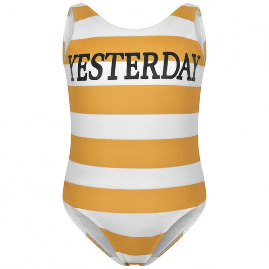 女童黄色&白色条纹泳装