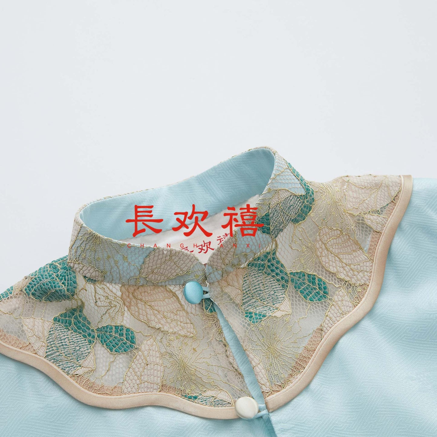 女童水蓝色"春山"真丝上衣