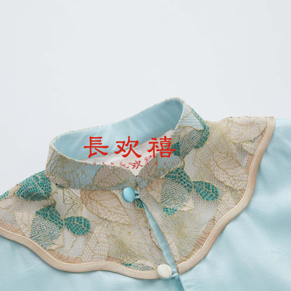 女童水蓝色"春山"真丝上衣