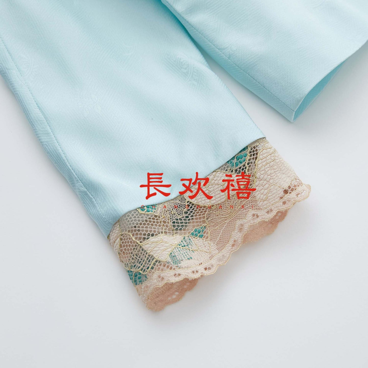 女童水蓝色"春山"真丝上衣