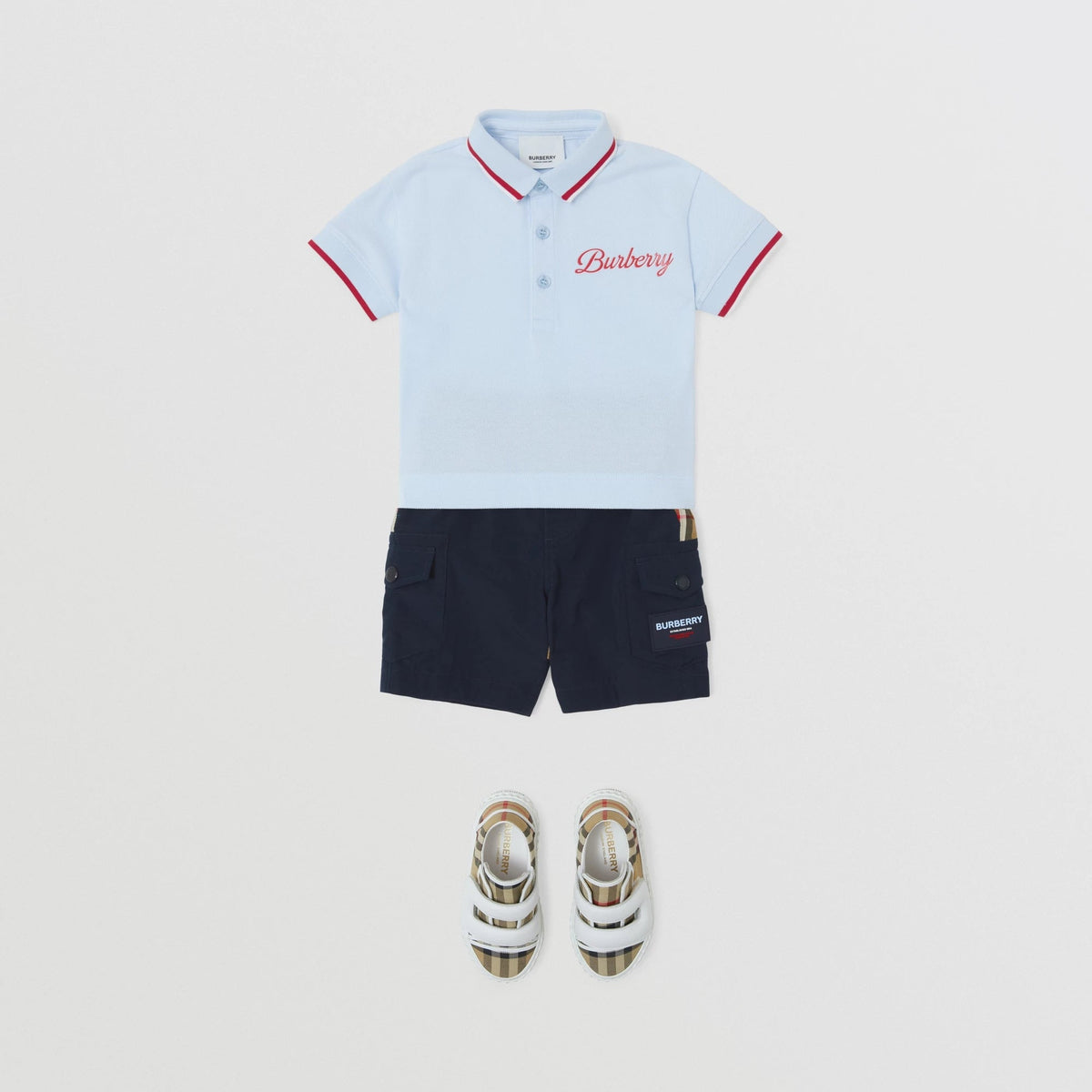 男婴浅蓝色Logo棉Polo衫