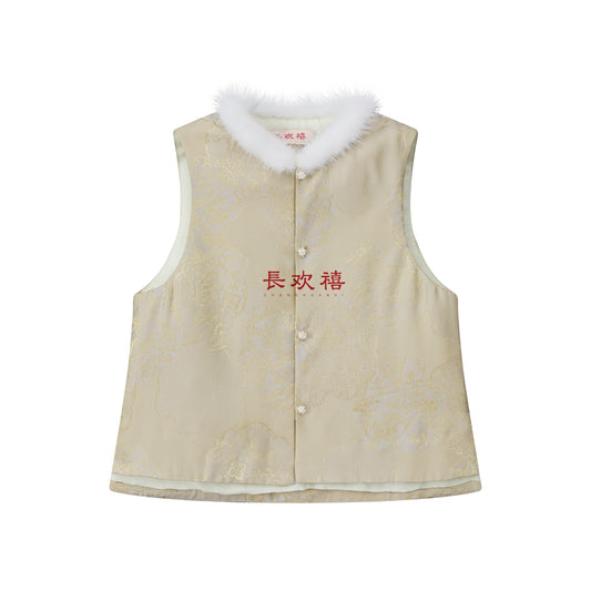 女童米色"花窗景"加棉马甲