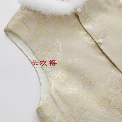女童米色"花窗景"加棉马甲