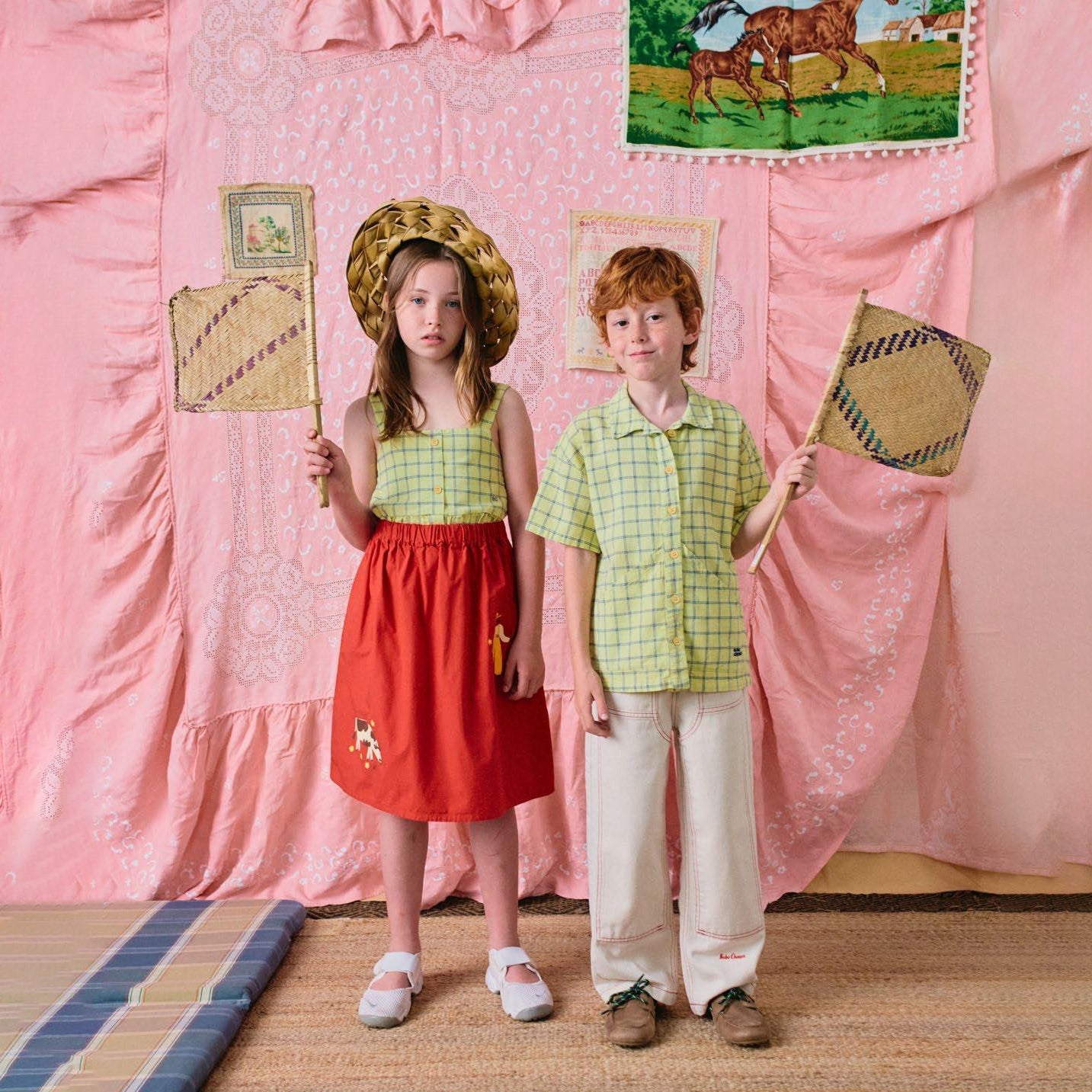 女童红色奶牛印花棉短裙