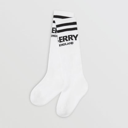 Boys White & Black Logo Cotton Socks