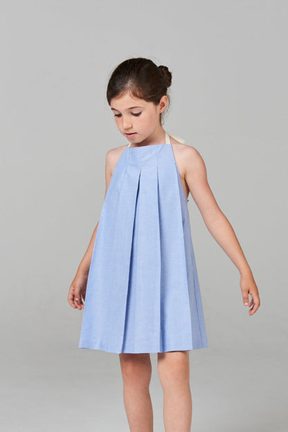 Girls Blue Pleated Dress