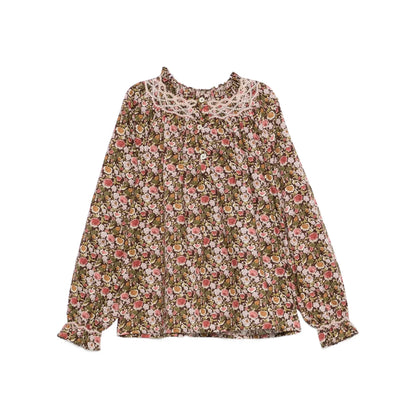 女童绿色碎花棉衬衫