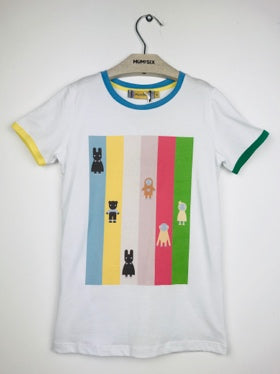 Girls White Printed Cotton T-shirt