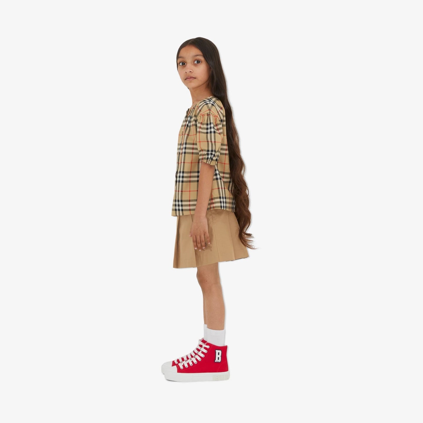 女童米色棉百褶裙
