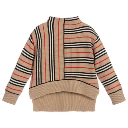 Girls Beige Striped Wool Top