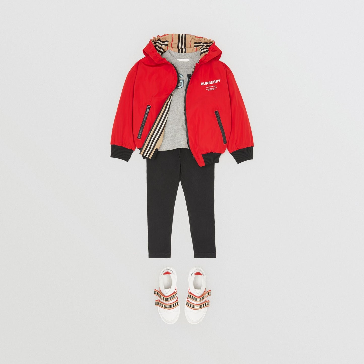 Boys Bright Red & Beige Stripes Bilateral Jacket