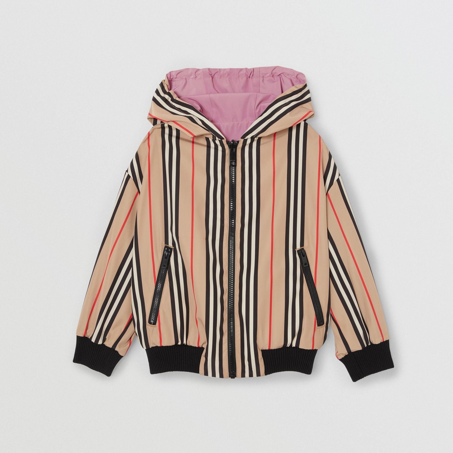 Girls Pink & Beige Stripes Bilateral Jacket