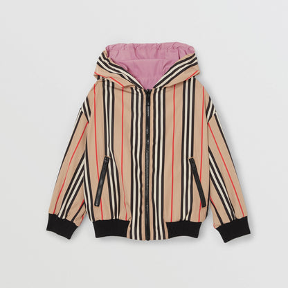 Girls Pink & Beige Stripes Bilateral Jacket