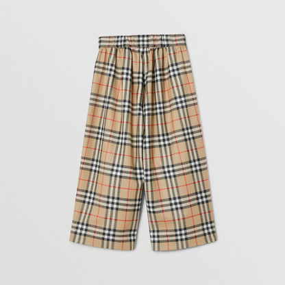 Girls Archive Beige Check Wool Trousers