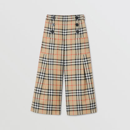 Girls Archive Beige Check Wool Trousers