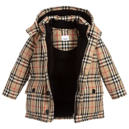 Girls Archive Beige Check Padded Down Coat